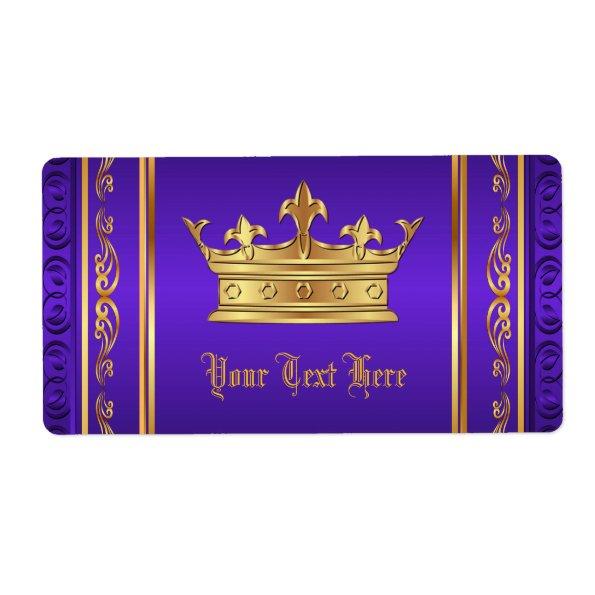 Purple Gold Royal Crown Water Bottle Labels
