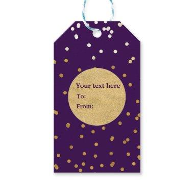 Purple & Gold Shiny Confetti Dots Chic Modern Gift Tags