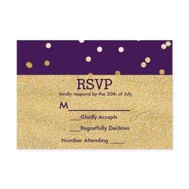 Purple & Gold Shiny Confetti Dots Chic Modern RSVP