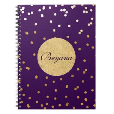 Purple & Gold Shiny Confetti Dots Modern Notebook