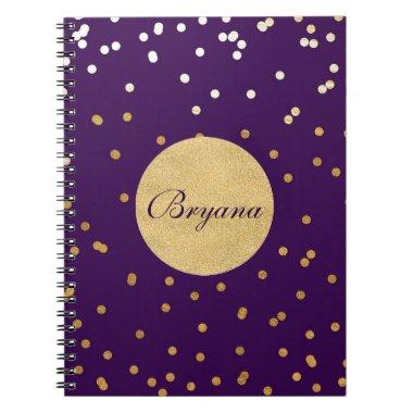 Purple & Gold Shiny Confetti Dots Modern Notebook