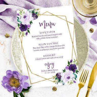 Purple Gold Watercolor Bridal Shower Menu Invitations