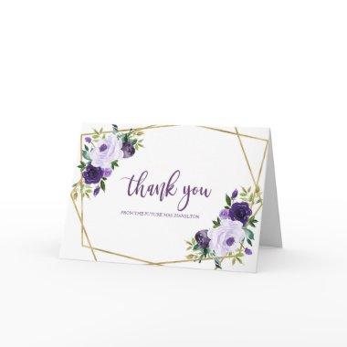 Purple Gold Watercolor Bridal Shower Thank You Invitations