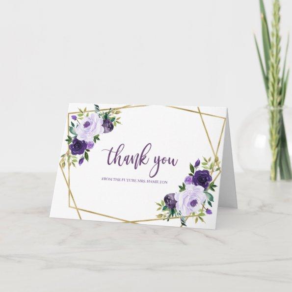 Purple Gold Watercolor Bridal Shower Thank You Invitations