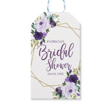 Purple Gold Watercolor Floral Bridal Shower Gift Tags