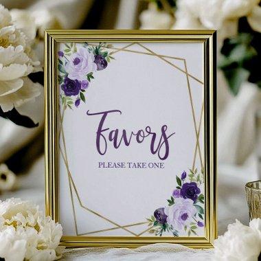 Purple Gold Watercolor Floral Favors Sign