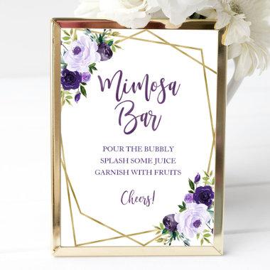 Purple Gold Watercolor Floral Mimosa Bar Sign