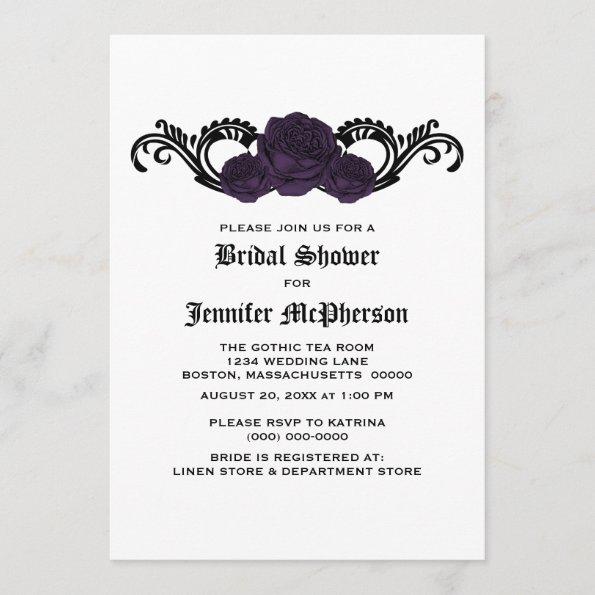 Purple Gothic Swirl Roses Bridal Shower Invite