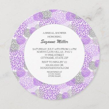 Purple Gray Dahlia Round BRIDAL SHOWER INVITE