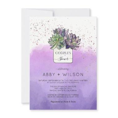 Purple Green Cactus Succulent Couple's Shower Invitations