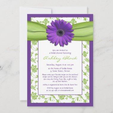 Purple Green Daisy Damask Bridal Shower Invitations