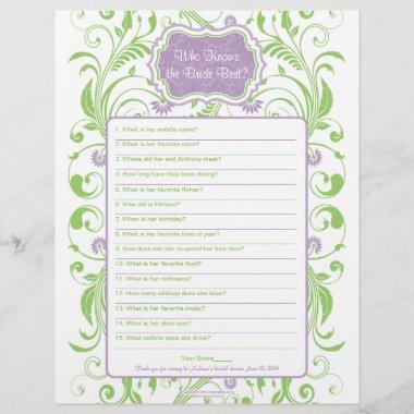 Purple Green Floral Bride Best Bridal Shower Game