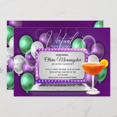 Purple Green Virtual Bridal Shower Quarantini Invitations