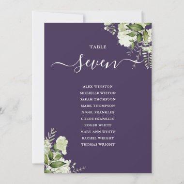 Purple Greenery Floral Seating Plan Table Number
