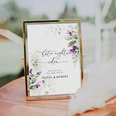 Purple Greenery Lavender Date Night Idea Sign