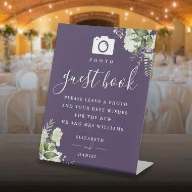 Purple Greenery Photo Guest Book Wedding Pedestal Sign