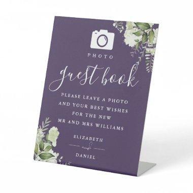 Purple Greenery Photo Guest Book Wedding Pedestal Sign