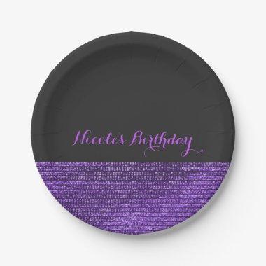 Purple & Grey Modern Glam Sequins Chic Party Paper Plates