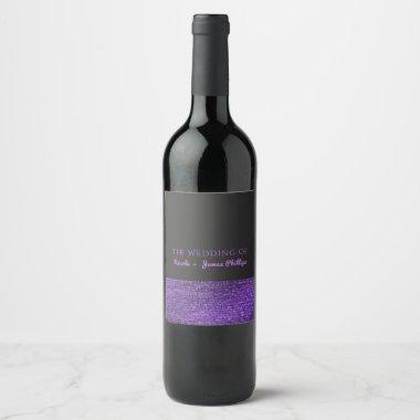 Purple Grey Modern Glam Sequins Elegant Wine Label