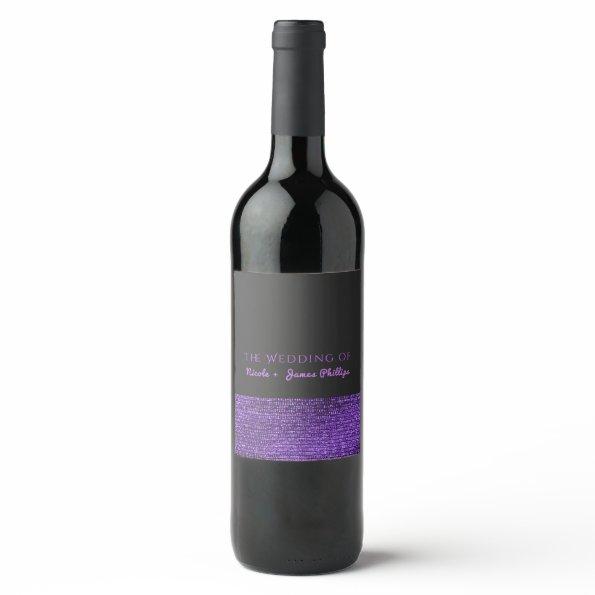 Purple Grey Modern Glam Sequins Elegant Wine Label