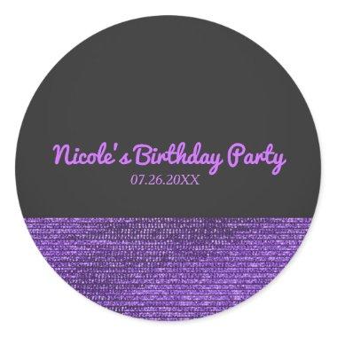 Purple Grey Modern Glam Sequins Party Favor Custom Classic Round Sticker