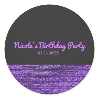 Purple Grey Modern Glam Sequins Party Favor Custom Classic Round Sticker