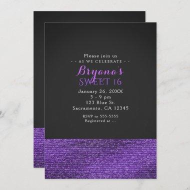 Purple Grey Modern Glam Sequins Party Invitations