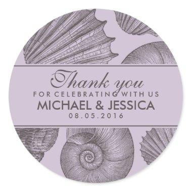 Purple Grey Seashell Wedding Favor Sticker Label