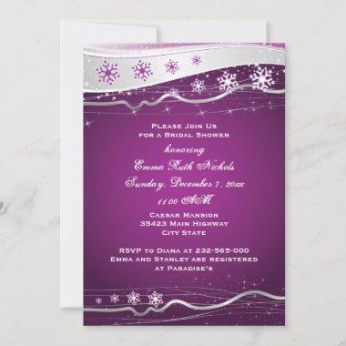 Purple, grey snowflake wedding bridal shower Invitations