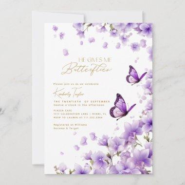 Purple He Gives Me Butterflies Bridal Shower Invitations