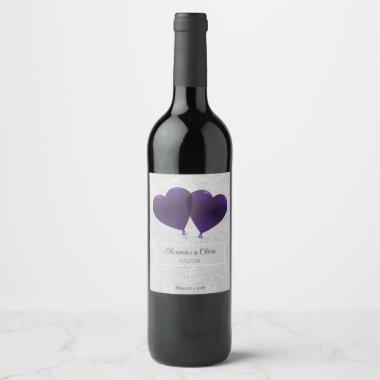 Purple Heart Balloons Wedding Wine Label