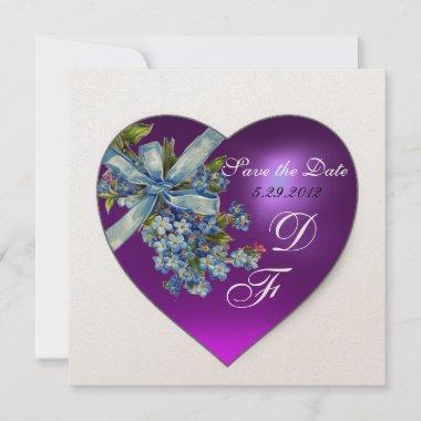 PURPLE HEART FORGET ME NOT MONOGRAM champagne Invitations
