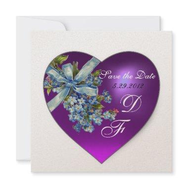 PURPLE HEART FORGET ME NOT MONOGRAM champagne Invitations