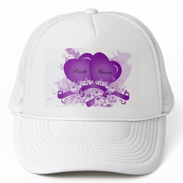 Purple Hearts & Flowers Personalized Bride's Hat