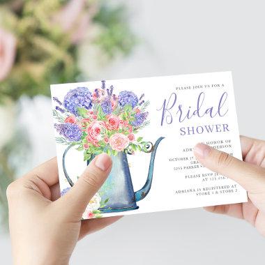 Purple Hydrangea Blush Pink Roses Bridal Shower Invitations