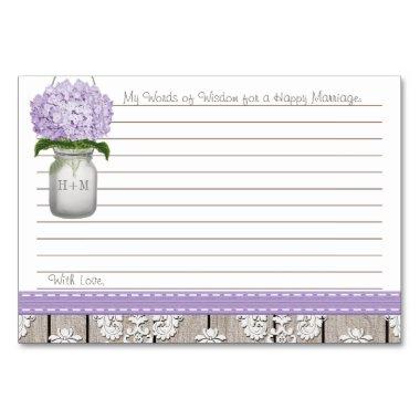 Purple Hydrangea Mason Jar Words of Advice Table Number