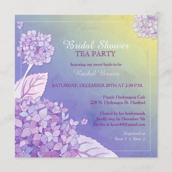 Purple Hydrangeas Bridal Shower Tea Party Invitations