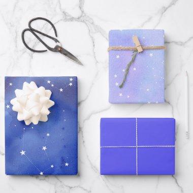 Purple Indigo Celestial Stars Wrapping Paper Sheets