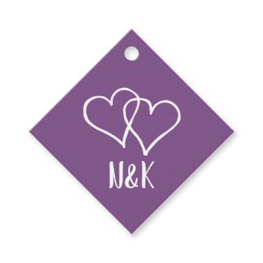 Purple interlocking hearts wedding favor gift tags