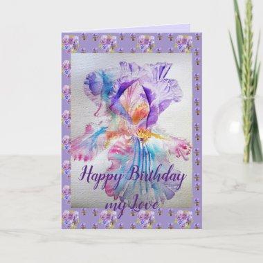 Purple Iris flower floral My Love Birthday Invitations
