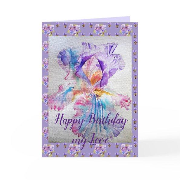 Purple Iris flower floral My Love Birthday Invitations