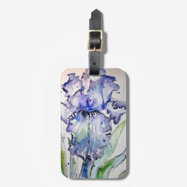 Purple Iris Flower Floral Watercolor Luggage Tag