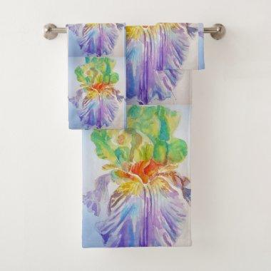 Purple Iris flowers Floral Watercolor Towel Set