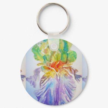 Purple Iris watercolor flowers floral Key Ring