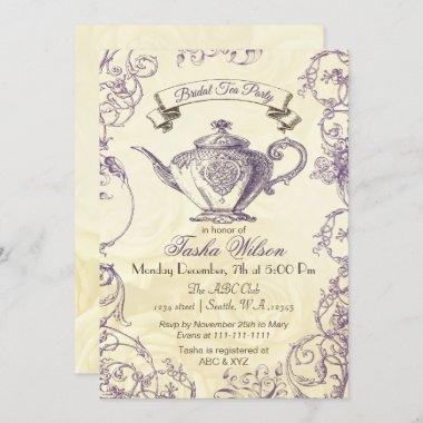 Purple Ivory Roses vintage Bridal Tea Invites