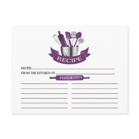 Purple Kitchen Tools Bridal Shower Recipe Invitations