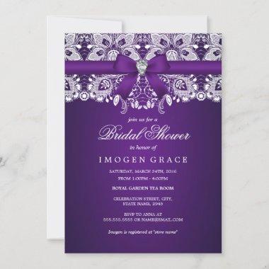 Purple Lace & Bow Bridal Shower Invitations