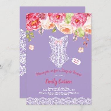 Purple lace lingerie shower bridal party Invitations