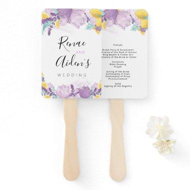 Purple, lavender and lemon program hand fan