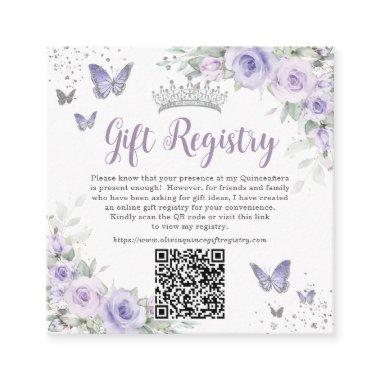 Purple Lavender Butterflies Quinceanera QR Gift Enclosure